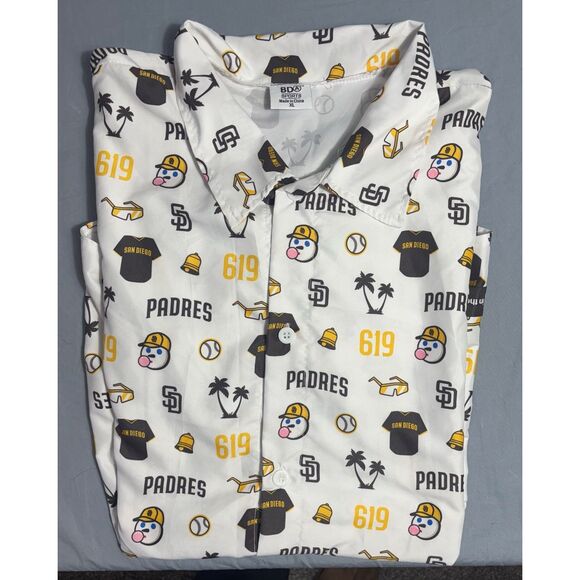 SGA MLB Other - San Diego Padres White Printed Short-Sleeve Button-Up Shirt